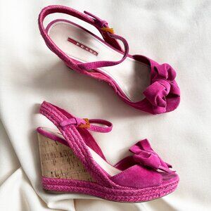 Prada Wedges with Bow in Pink Suede, size 40